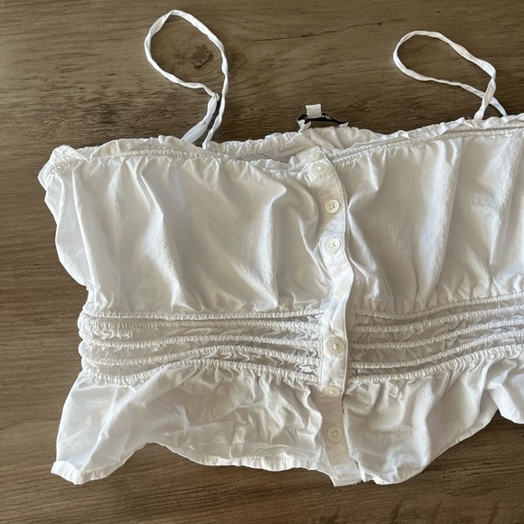 Madewell Smocked Button-Front Top in Poplin - Eyelet White - Picture 5 of 11